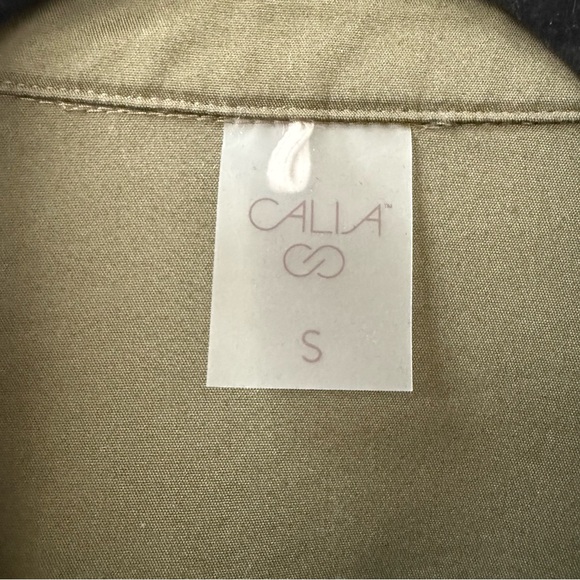 CALIA Olive Green Button Down Blouse Size Small Long Sleeve - Picture 3 of 3